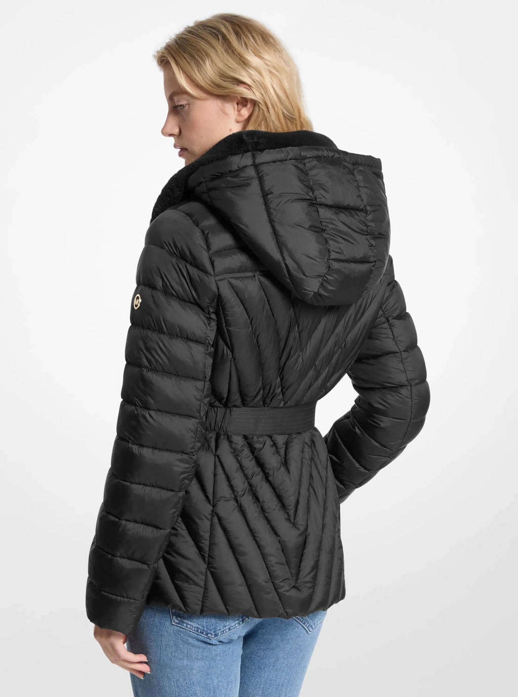 Parka Cinturón Gorro Negra Michael Kors