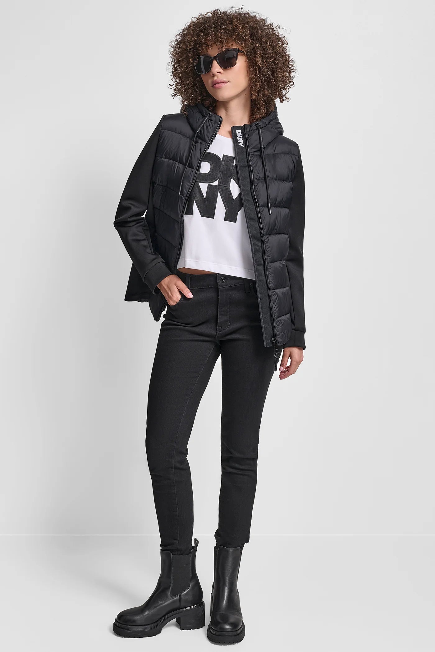Chaqueta con Gorro Negra DKNY