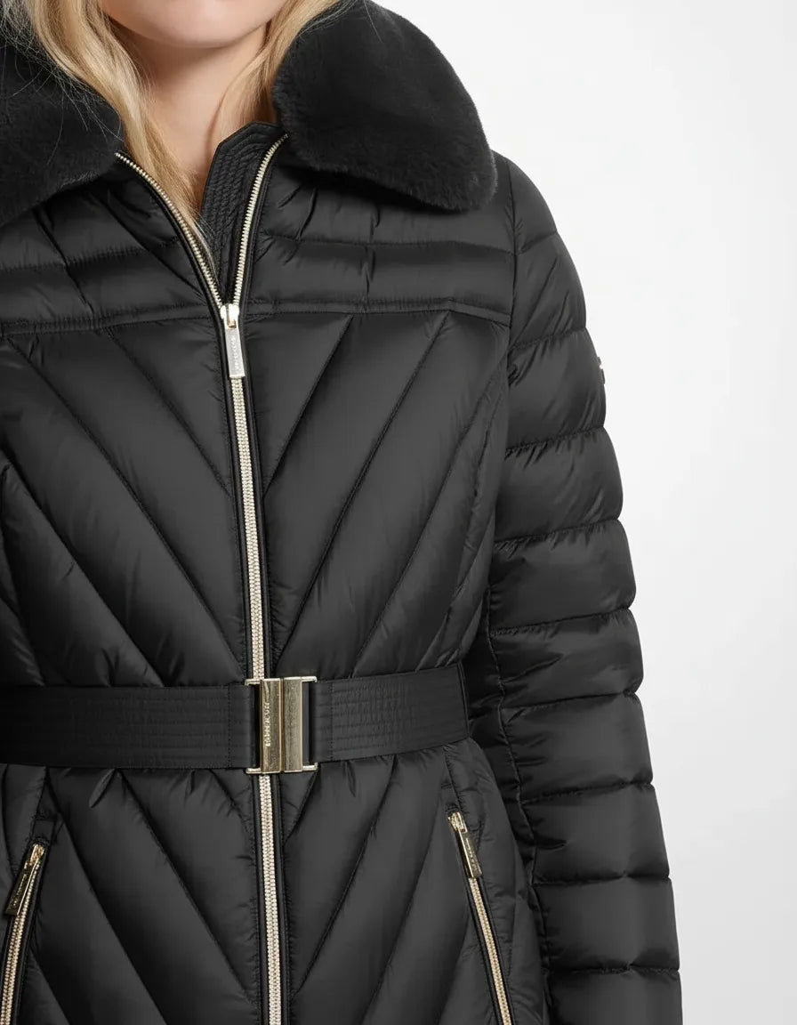 Parka Cinturón Gorro Negra Michael Kors
