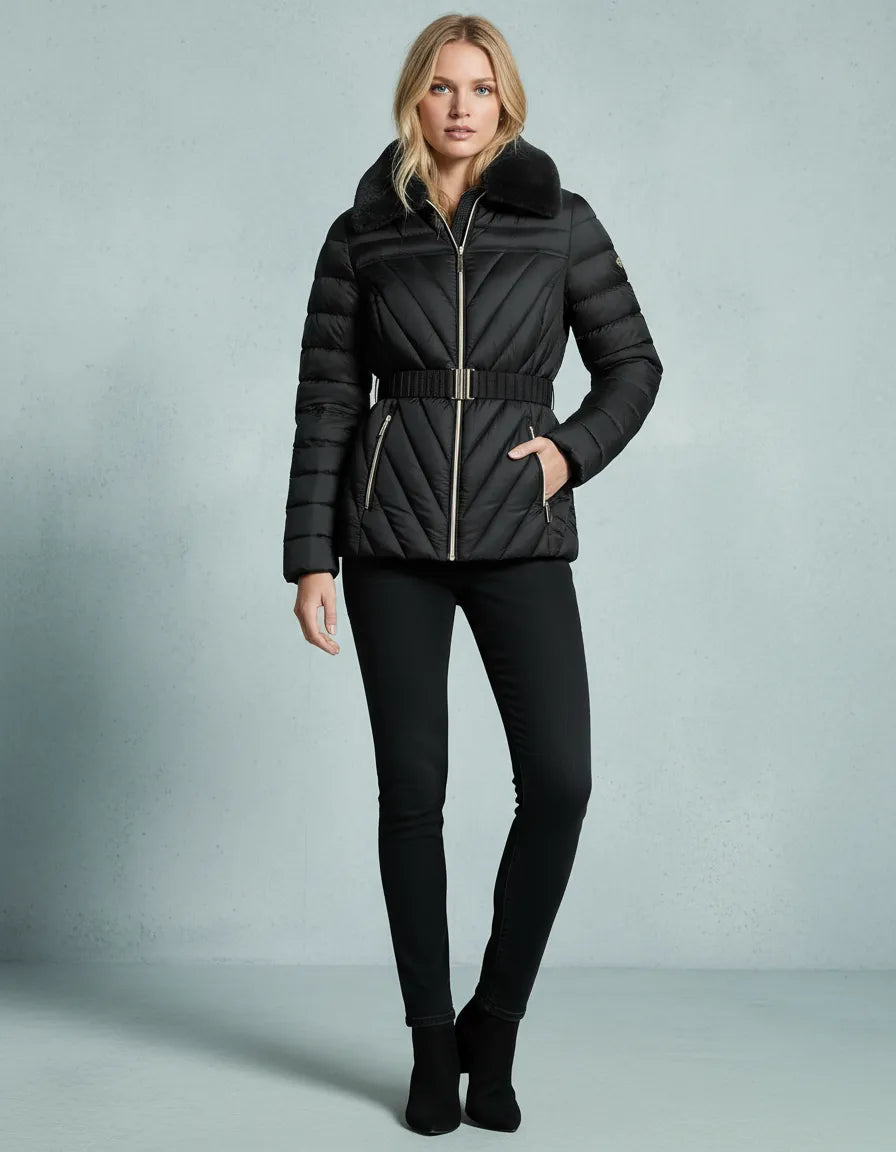 Parka Cinturón Gorro Negra Michael Kors