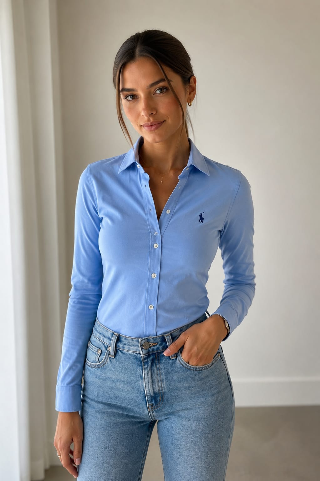 Camisa Celeste Algodón Adulto Polo Ralph Lauren