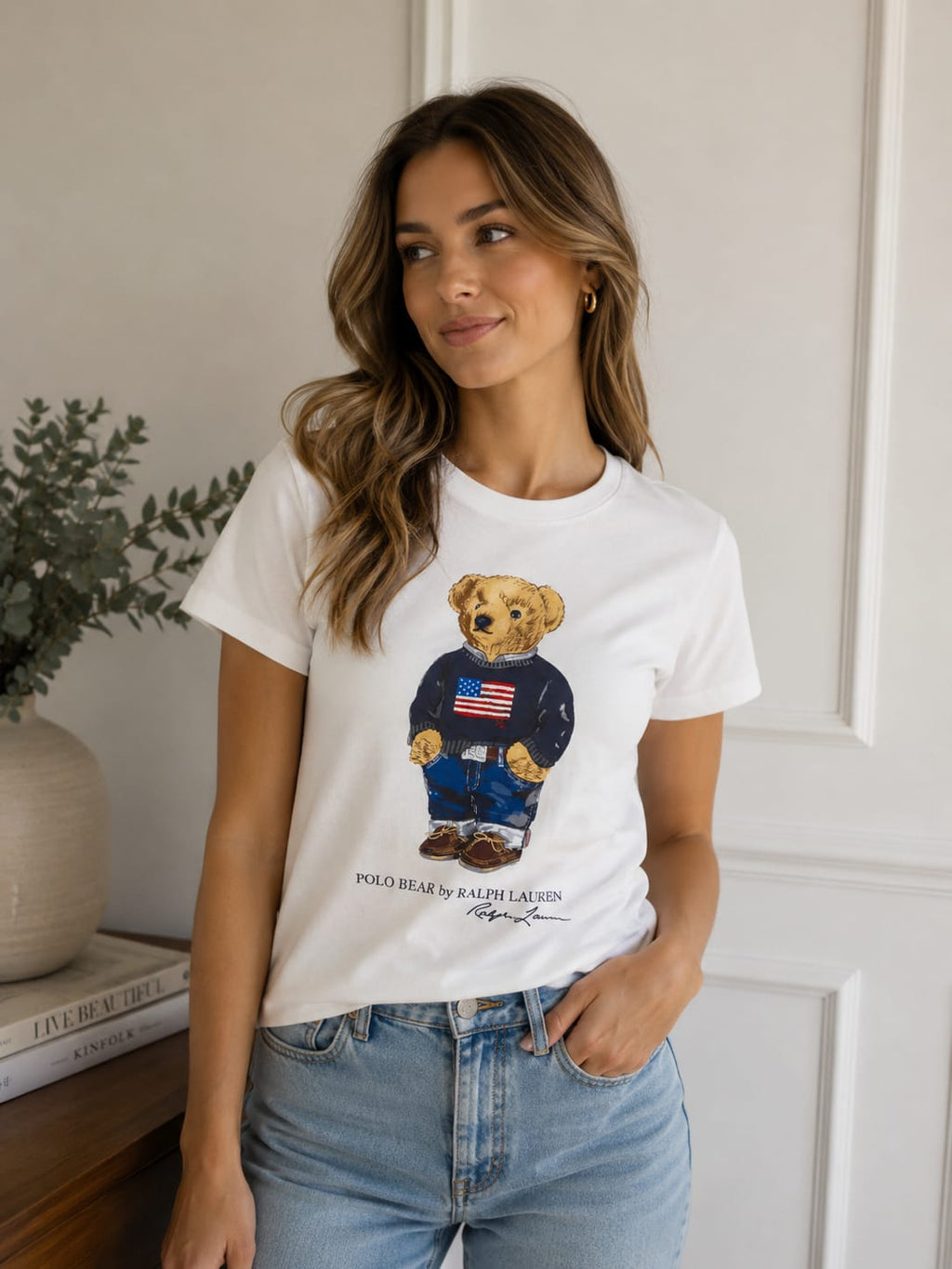 Polera Blanca Algodón Juvenil Polo Bear