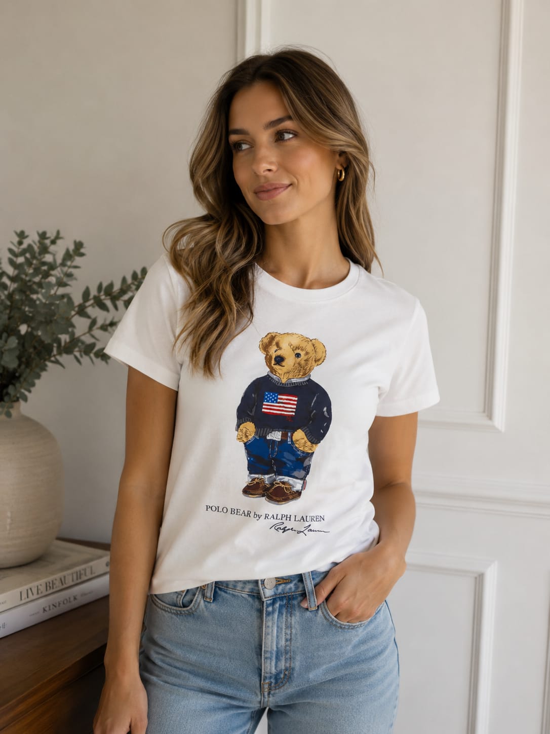 Polera Blanca Algodón Juvenil Polo Bear