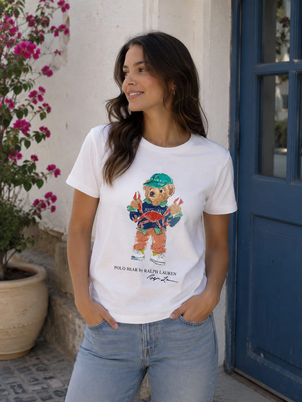Polera Blanca Algodón Juvenil Polo Bear