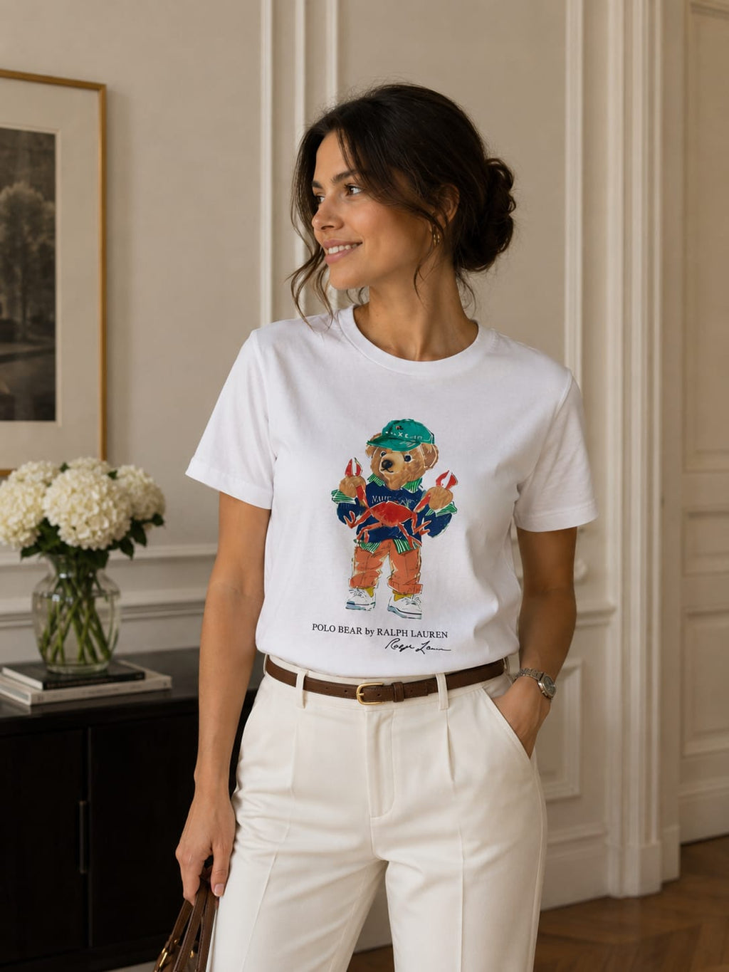 Polera Blanca Algodón Juvenil Polo Bear