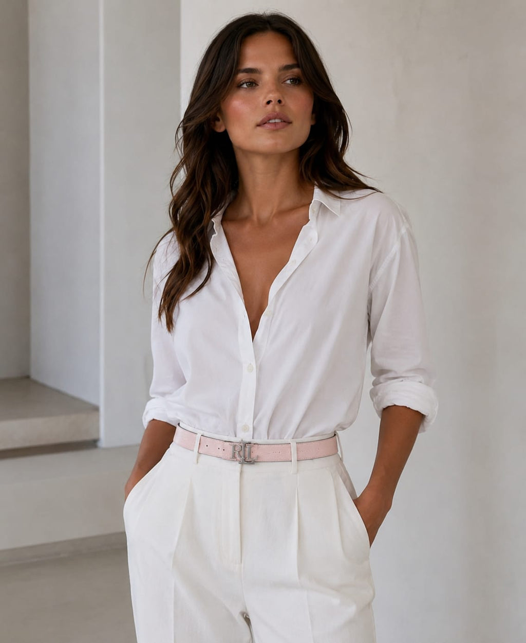 Cinturón Rosa/Blanco Cuero Reversible 3 cm Ralph Lauren