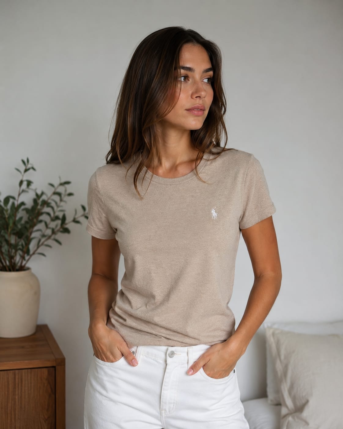 Polera Beige Algodón Adulto Mujer Polo Ralph Lauren