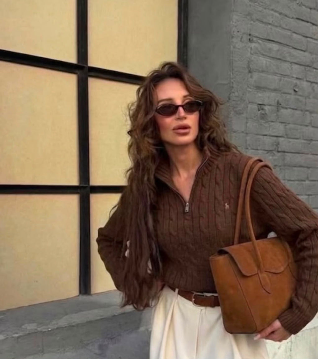 Sweater Chocolate Medio Cierre Juvenil Mujer Polo Ralph Lauren