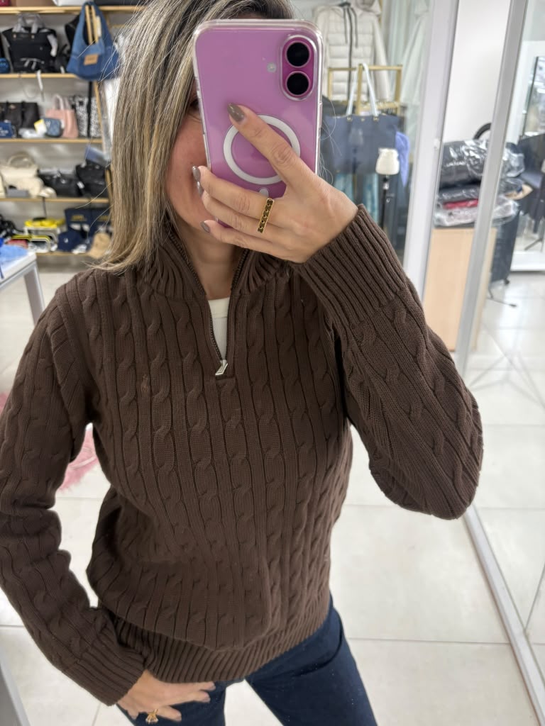 Sweater Chocolate Medio Cierre Juvenil Mujer Polo Ralph Lauren