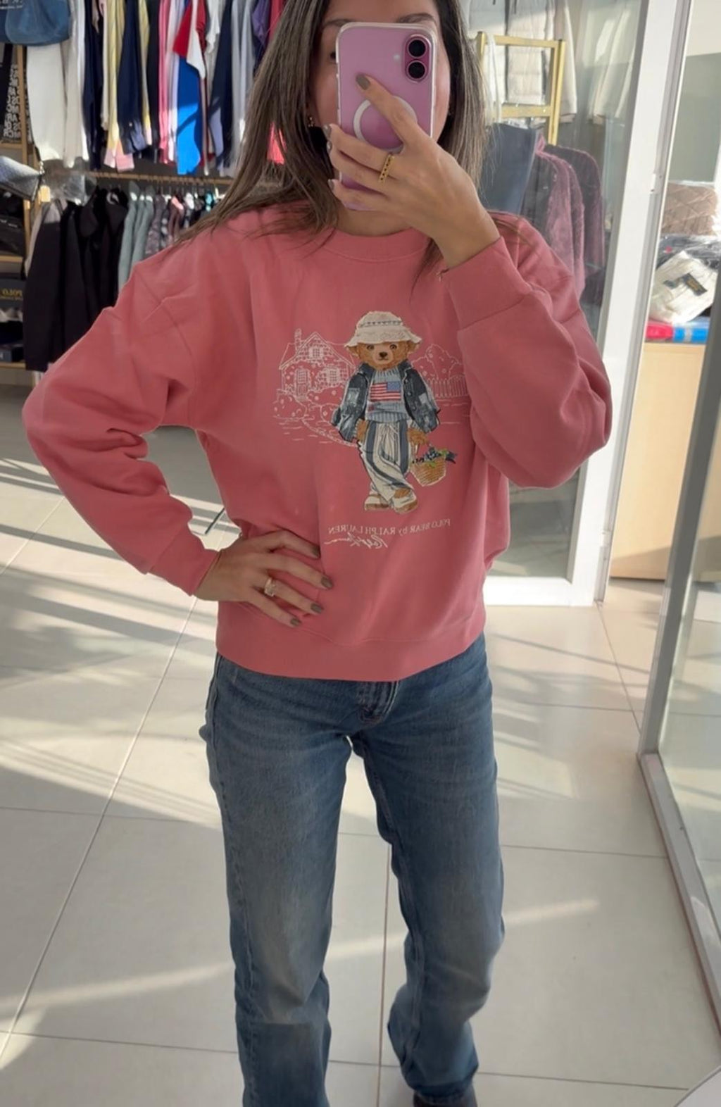 Polerón Rosa Osita Juvenil Polo Bear Ralph Lauren