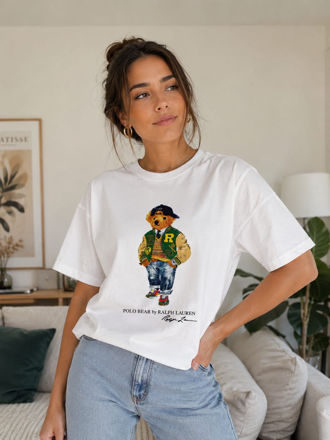 Polera Blanca Algodón Juvenil Polo Bear
