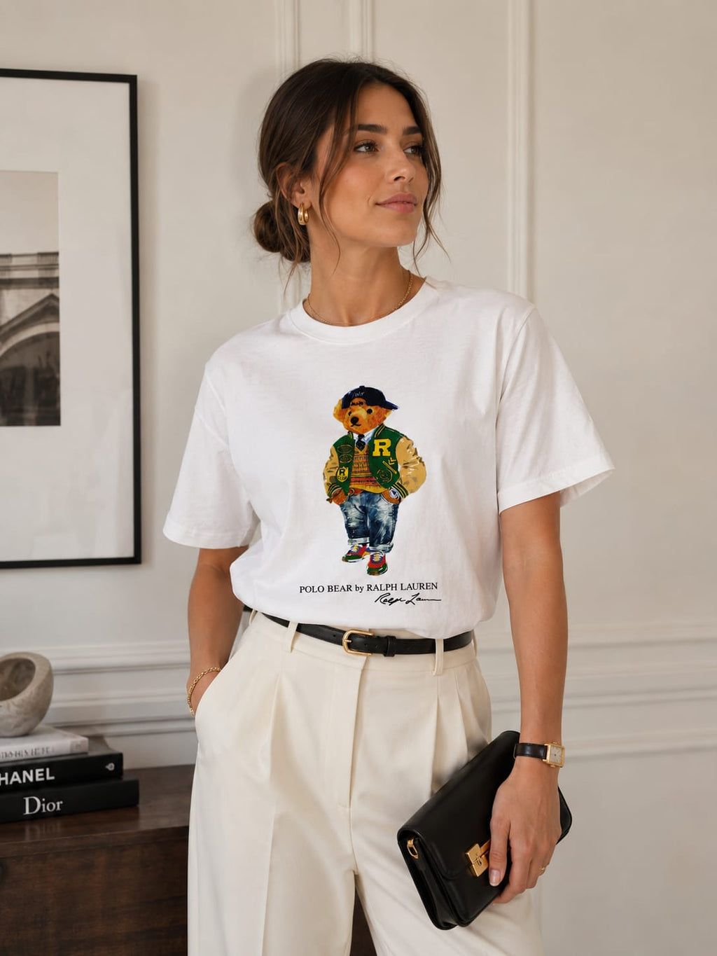 Polera Blanca Algodón Juvenil Polo Bear