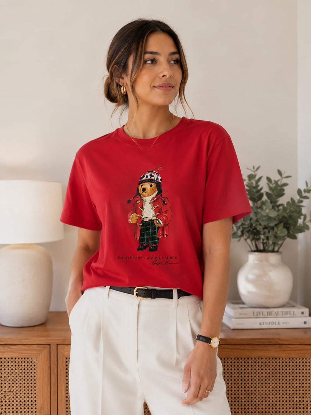 Polera Roja Algodón Juvenil Polo Bear