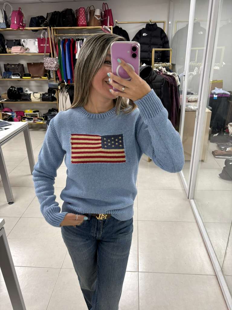 Sweater Celeste Bandera Algodón Adulto Mujer Polo Ralph Lauren